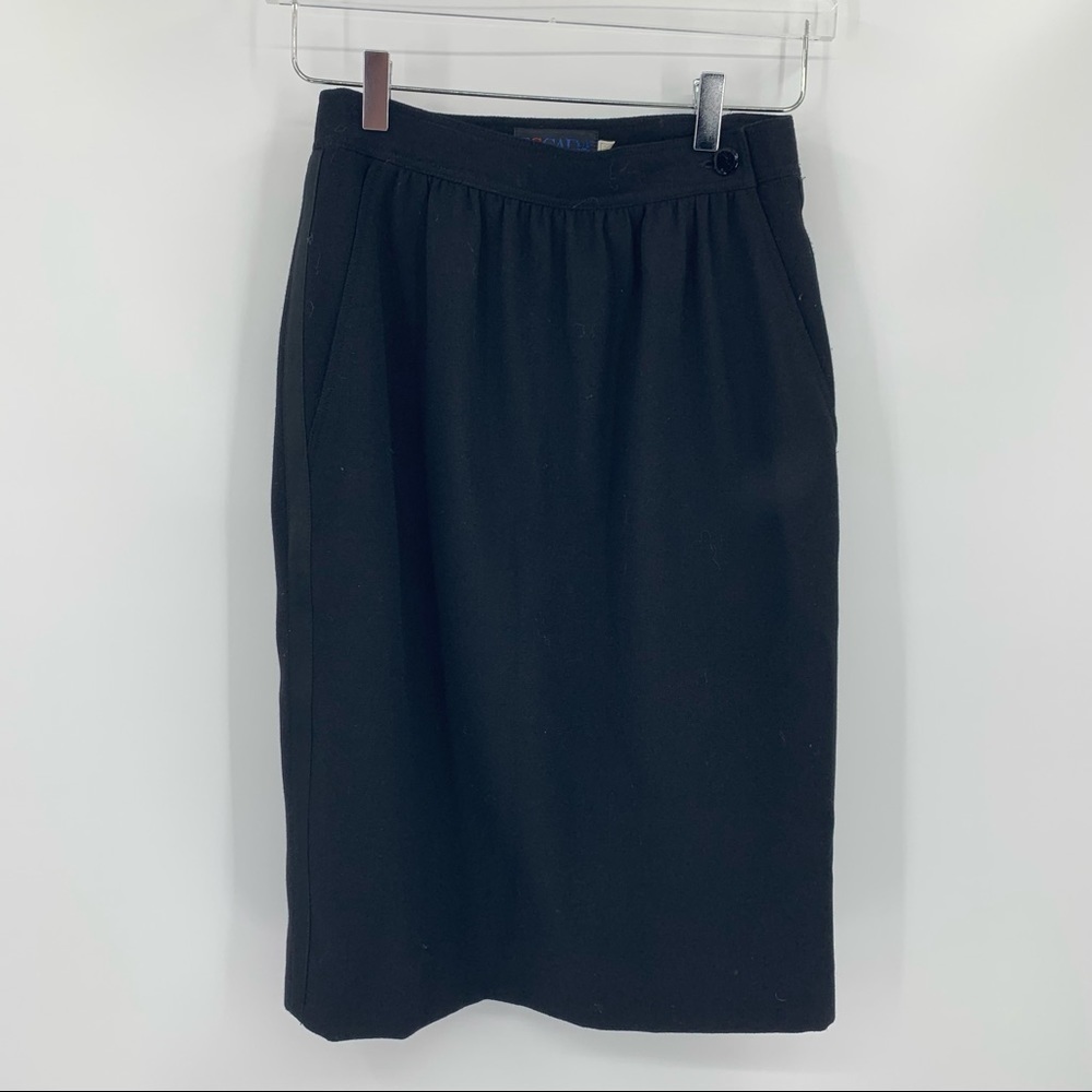 Escada vintage black lined skirt gathered tuxedo stripe satin crepe 40 10